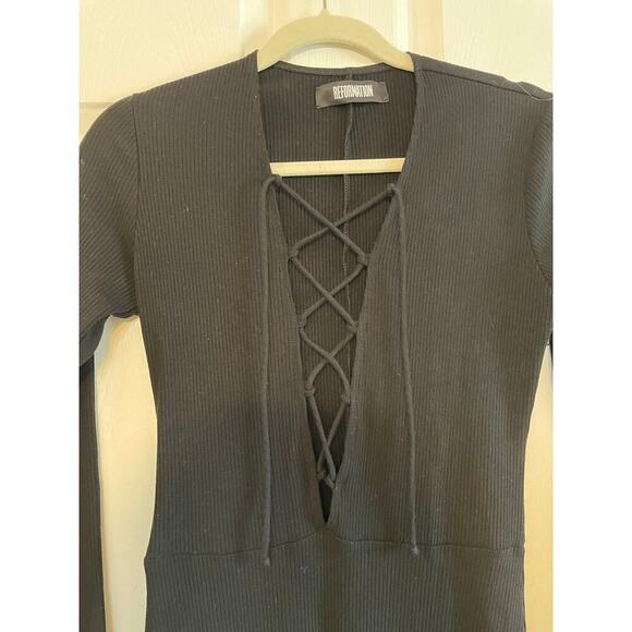 Reformation Edison Dress Black Lace Up Ribbed Long Sleeve size Large - Picture 5 of 12
